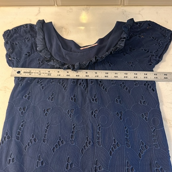 LU LU LAME Made in the USA Eyelet Lace with Silk trim and cap sleeves. blue SzXS - Picture 10 of 12